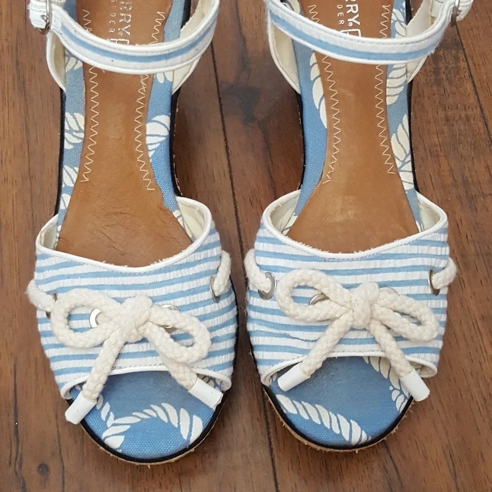 Sperry Vintage Top-Sider Paloma French‎ Blue Seersucker Wedges